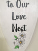 FAN BLADE Wall Art WELCOME TO OUR LOVE NEST Upcycled Repurposed Tear Shaped Ceiling Fan Blade Wall Art Hand Painted Pen and Ink Chalkboard on Back Handmade Home Decor Unique Gift Crafters Delight - JAMsCraftCloset