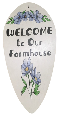 FAN BLADE Wall Art WELCOME TO OUR FARMHOUSE Upcycled Repurposed Tear Shaped Ceiling Fan Blade Wall Art Hand Painted Pen and Ink Chalkboard on Back Handmade Home Decor Unique Gift Crafters Delight - JAMsCraftCloset