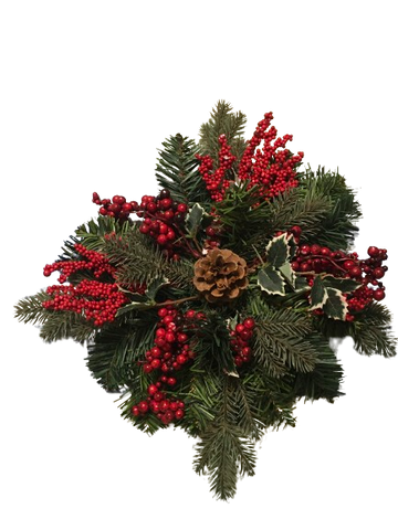 Vintage Christmas Wall Art-Berries, Holly and Pinecone Spray 2-ROUND-Unique-Unusual-Holiday Decor-Happy Shopping - JAMsCraftCloset