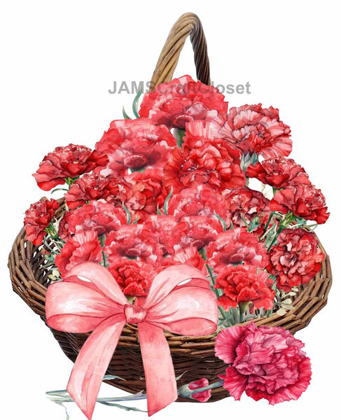 DIGITAL GRAPHIC DESIGN-Country-Floral-RED CARNATIONS-Vintage-Basket 1-Sublimation-Download-Digital Print-Clipart-PNG-SVG-JPEG-Crafters Delight-Digital Art - JAMsCraftCloset