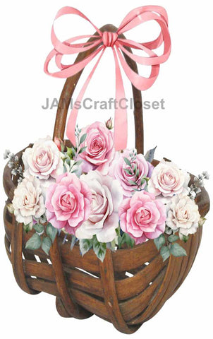 DIGITAL GRAPHIC DESIGN-Country-Floral-PINK AND WHITE ROSES-Vintage-Basket 2-Sublimation-Download-Digital Print-Clipart-PNG-SVG-JPEG-Crafters Delight-Digital Art - JAMsCraftCloset