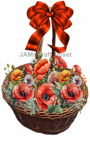 DIGITAL GRAPHIC DESIGN-Country-Floral-RED POPPIES-Vintage-Basket 1-Sublimation-Download-Digital Print-Clipart-PNG-SVG-JPEG-Crafters Delight-Digital Art - JAMsCraftCloset
