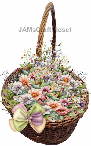 DIGITAL GRAPHIC DESIGN-Country-Floral-SPRING FLOWERS-Vintage-Basket 1-Sublimation-Download-Digital Print-Clipart-PNG-SVG-JPEG-Crafters Delight-Digital Art - JAMsCraftCloset