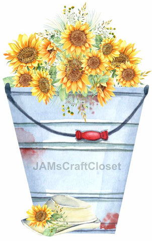 DIGITAL GRAPHIC DESIGN-Country-Floral-SUNFLOWERS-Vintage-Bucket 6-Sublimation-Download-Digital Print-Clipart-PNG-SVG-JPEG-Crafters Delight-Digital Art - JAMsCraftCloset