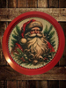 TRAY RED METAL ROUND Decoupaged Hand Painted Upcycled Repurposed Wall Art SANTA FACE - I STILL BELIEVE With Bling Home Decor Christmas Wall Art Gift - JAMsCraftCloset