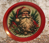 TRAY RED METAL ROUND Decoupaged Hand Painted Upcycled Repurposed Wall Art SANTA FACE - I STILL BELIEVE With Bling Home Decor Christmas Wall Art Gift - JAMsCraftCloset