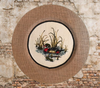 CHARGER PLATE Tan BURLAP Covered PLASTIC ROUND - DUCK SWIMMING LEFT - CRANSTON FABRIC PRINT DECOUPAGE Upcycled Wall Art - Shelf Sitter Man Cave Home Decor Gift - JAMsCraftCloset