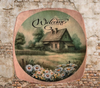 SQUARE Plastic PLATE Farmhouse Country Wall Art Shelf Sitter Decoupage FARMHOUSE DAISIES - WELCOME Handmade Gift Idea Crafters Delight - JAMsCraftCloset