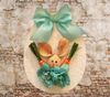 Wood Egg Chenille Bedspread Covered EASTER EGG Wall Art BUNNY IN AQUA Shelf-Sitter Gift Idea Unique Home Holiday Decor - JAMsCraftCloset
