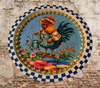 Metal Round RED, WHITE, and BLUE TRAY Farmhouse Country HEN WITH WATERING CAN Design Wall Art Country Farmhouse Decor Handmade Kitchen or Coffee Bar Decor Gift Idea &nbsp;- JAMsCraftCloset