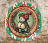 TRAY RED AQUA TEAL PLASTIC ROUND Decoupaged Hand Painted Upcycled Repurposed Wall Art SNOWMAN Home Decor Christmas Wall Art Shelf Sitter Gift - JAMsCraftCloset