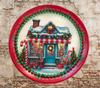 TRAY RED GREEN PLASTIC ROUND Decoupaged Hand Painted Upcycled Repurposed Wall Art CHRISTMAS CANDY CANE HOUSE Home Decor Christmas Wall Art Shelf Sitter Gift - JAMsCraftCloset