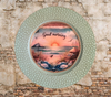 PLATE CHARGER TEAL AQUA PLASTIC ROUND DECOUPAGED Upcycled Repurposed Wall Art or Shelf Sitter GOOD MORNING - BEACH SCENE Home Coffee Bar KITCHEN Bathroom Decor Gift WEDDING - JAMsCraftCloset