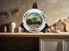 Glass PLATE Round BLUE FARM TRUCK - DASIES Country Farmhouse Kitchen Shelf Sitter Handmade Decoupaged Repurposed Upcycled Birthday Gift Idea - JAMsCraftCloset