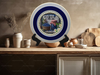 Glass PLATE Round IT IS OK TO BE A LITTLE BLUE - BLUEBERRIES Country Farmhouse Kitchen Shelf Sitter Handmade Decoupaged Repurposed Upcycled Birthday Gift Idea - JAMsCraftCloset