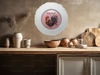 PLATE CHARGER WHITE PLASTIC ROUND Decoupaged Hand Painted Upcycled Repurposed Wall Art DATE NIGHT Home Decor Closet Wall Art Gift - JAMsCraftCloset