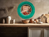 PLATE CHARGER TEAL AQUA PLASTIC ROUND DECOUPAGED Upcycled Repurposed Wall Art or Shelf Sitter WITH YOU I AM HOME Home Decor Wall Art Gift WEDDING - JAMsCraftCloset