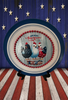 PLATE CHARGER BLUE WHITE PLASTIC ROUND DECOUPAGED Upcycled Repurposed Wall Art or Shelf Sitter GOD BLESS AMERICA CHICKS 4TH OF JULY Decor Kitchen Decor Home Decor Wall Art Gift WEDDING - JAMsCraftCloset