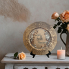 PLATE CHARGER GOLD EMBOSSED FLORAL PLASTIC ROUND DECOUPAGED Upcycled Repurposed Wall Art or Shelf Sitter LEAVE A TRAIL OF SPARKLE Home Decor Wedding Gift - JAMsCraftCloset