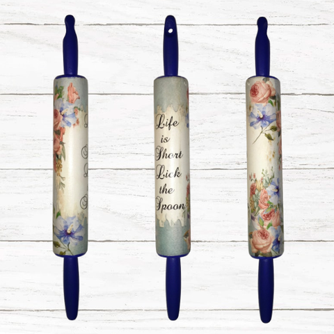 Rolling Pin Hand Painted Decoupaged Black Background LIFE IS SHORT LICK THE SPOON Kitchen Decor Upcycled Handmade Hand Painted Gift Idea {{ JAMsCraftCloset }}