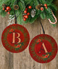 Christmas Personalized Ornament Handmade INITIAL RED PINK ROSE WREATH Large Round Wooden Sublimation Large Holiday Tree Decoration GIFT Crafters Delight -JAMsCraftCloset