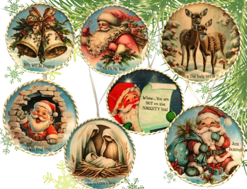 ROUND 4 Inch Wood Decoupaged Ornaments Handmade Christmas Ornament Package Decor WINTER HOLIDAY Decor Gift Idea Home Decor Unique - JAMsCraftCloset