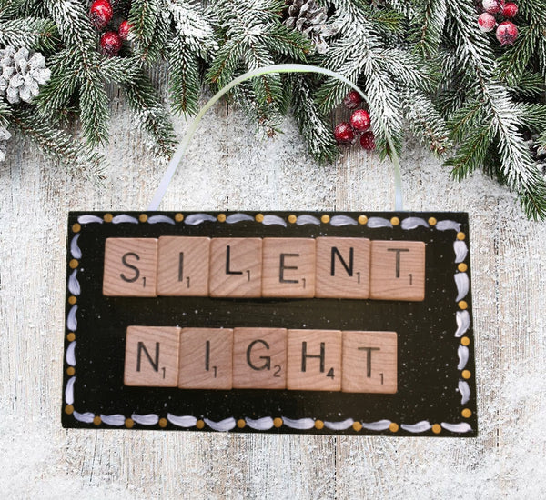 Ornament Wall Art Handmade Wooden Scrabble Pieces SILENT NIGHT Christmas Holiday Decor JAMsCraftCloset