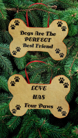 Digital Graphic Design Dog Bone Ornament LOVE HAS FOUR PAWS Christmas Tree Decor Pet Owner Fur Babies SVG PNG Sublimation Crafters Delight - JAMsCraftCloset
