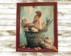 Vintage Wood Frame Decoupaged on Glass - Hen With Chicks in Pail Corn - Shelf Sitter Handmade Country Farm Decor Wall Art Gift - JAMsCraftCloset