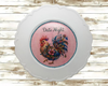 PLATE CHARGER WHITE PLASTIC ROUND Decoupaged Hand Painted Upcycled Repurposed Wall Art DATE NIGHT Home Decor Closet Wall Art Gift - JAMsCraftCloset