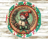 TRAY RED AQUA TEAL PLASTIC ROUND Decoupaged Hand Painted Upcycled Repurposed Wall Art SNOWMAN Home Decor Christmas Wall Art Shelf Sitter Gift - JAMsCraftCloset
