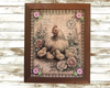 Vintage Wood Frame Decoupaged on Glass - Hen With Chicks Buttons - Shelf Sitter Handmade Country Farm Decor Wall Art Gift - JAMsCraftCloset