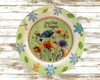 PLATE FLORAL PLASTIC ROUND DECOUPAGED Upcycled Repurposed Wall Art or Shelf Sitter LAZY DAYS OF SUMMER Green Red Blue Floral Home Decor Wall Art Gift WEDDING - JAMsCraftCloset