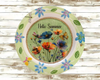 PLATE FLORAL PLASTIC ROUND DECOUPAGED Upcycled Repurposed Wall Art or Shelf Sitter HELLO SUMMER Green Red Blue Floral Home Decor Wall Art Gift WEDDING - JAMsCraftCloset