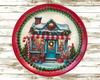 TRAY RED GREEN PLASTIC ROUND Decoupaged Hand Painted Upcycled Repurposed Wall Art CHRISTMAS CANDY CANE HOUSE Home Decor Christmas Wall Art Shelf Sitter Gift - JAMsCraftCloset