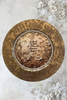 PLATE CHARGER GOLD EMBOSSED FLORAL PLASTIC ROUND DECOUPAGED Upcycled Repurposed Wall Art or Shelf Sitter A HEART OF GOLD IS WHERE THE RAINBOW BEGINS Home Decor Wedding Gift - JAMsCraftCloset