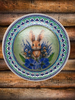 PLATE PLASTIC ROUND Decoupaged Hand Painted Upcycled Repurposed Wall Art BUNNY BLUE FLORAL Home Decor Spring Easter Wall Art Gift - JAMsCraftCloset