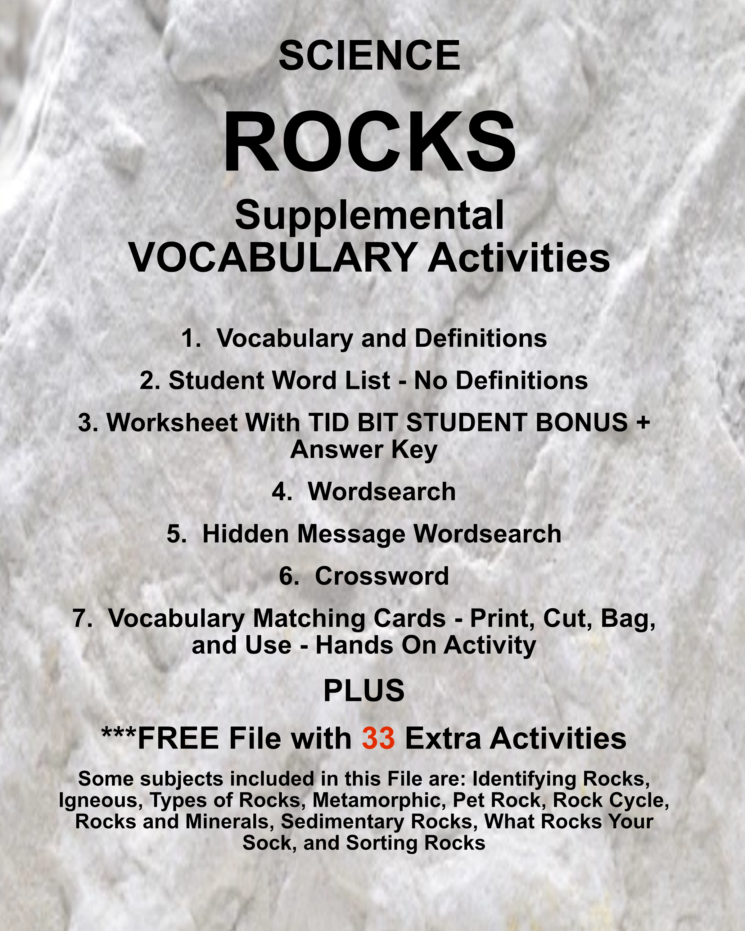 Science ROCKS Teacher Resource Supplemental Vocabulary Activities-Iden ...