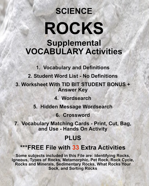 Science ROCKS Teacher Resource Supplemental Vocabulary Activities-Iden ...