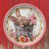 Metal Round TRAY Farmhouse Country EASTER BUNNY IN PAIL Wall Art HAPPY EASTER Cottage Chic Victorian Decor Handmade Gift Idea {{ JAMsCraftCloset }}