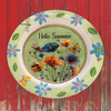 PLATE FLORAL PLASTIC ROUND DECOUPAGED Upcycled Repurposed Wall Art or Shelf Sitter HELLO SUMMER Green Red Blue Floral Home Decor Wall Art Gift WEDDING - JAMsCraftCloset