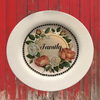 TRAY WHITE PLASTIC ROUND Decoupaged Hand Painted Upcycled Repurposed FAMILY With ROSES - Home Decor Wall Art Shelf Sitter Gift - JAMsCraftCloset