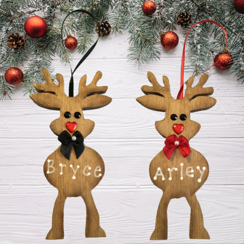 Christmas Personalized Ornament Handmade REINDEER Wooden Holiday Tree Decoration Gift Crafters Delight - JAMsCraftCloset