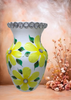 Glass WHITE Vase Decoupaged YELLOW SILK FLOWERS HAND PAINTED LEAVES and BLING Wedding Decor Shelf Sitter Floral Vase Flower Vase Gift Idea Table Decor Centerpiece Home Decor Cottage Chic Farmhouse Decor Victorian Decor - JAMsCraftCloset