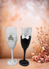 Stemware Glasses BRIDE and GROOM Toasting Glasses Hand Painted Black and White With Bling and Lace Barware Bar Decor Drinkware Kitchen Decor Country Decor Gift One of a Kind - JAMsCraftCloset