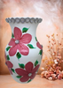 Glass WHITE Vase Decoupaged RED SILK FLOWERS HAND PAINTED LEAVES and BLING Wedding Decor Shelf Sitter Floral Vase Flower Vase Gift Idea Table Decor Centerpiece Home Decor Cottage Chic Farmhouse Decor Victorian Decor - JAMsCraftCloset