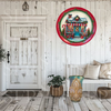 TRAY RED GREEN PLASTIC ROUND Decoupaged Hand Painted Upcycled Repurposed Wall Art CHRISTMAS CANDY CANE HOUSE Home Decor Christmas Wall Art Shelf Sitter Gift - JAMsCraftCloset