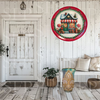 TRAY RED GREEN PLASTIC ROUND Decoupaged Hand Painted Upcycled Repurposed Wall Art CHRISTMAS LOLLIPOP HOUSE Home Decor Christmas Wall Art Shelf Sitter Gift - JAMsCraftCloset