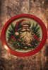 TRAY RED METAL ROUND Decoupaged Hand Painted Upcycled Repurposed Wall Art SANTA FACE - I STILL BELIEVE With Bling Home Decor Christmas Wall Art Gift - JAMsCraftCloset