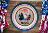 PLATE CHARGER BLUE WHITE PLASTIC ROUND DECOUPAGED Upcycled Repurposed Wall Art or Shelf Sitter GOD BLESS AMERICA CHICKS 4TH OF JULY Decor Kitchen Decor Home Decor Wall Art Gift WEDDING - JAMsCraftCloset